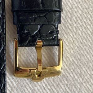Omega Black and Gold Belt Bag with Crocodile Embossed Leather